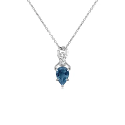 Angara 0.5 Ctw Inverted Pear London Blue Topaz Swirl Pendant With Diamond Accent In Platinum/light Greenish Blue