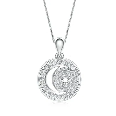 Angara 0.5 Ctw Pavé-set Lab-grown Diamond Men's Crescent Moon And Star Pendant In Silver