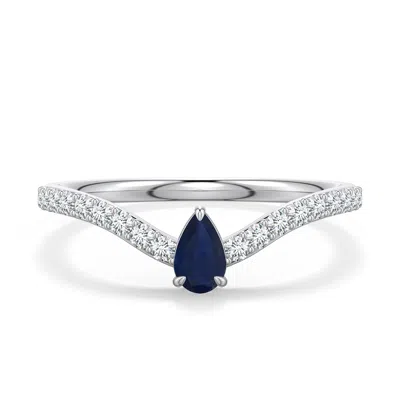 Angara 0.5 Ctw Pear Blue Sapphire Curved Engagement Ring With Accents In Metallic