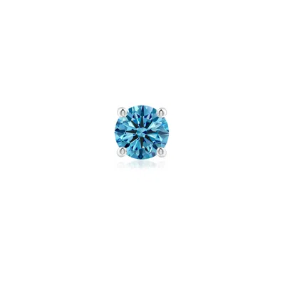 Angara 0.5 Ctw Vintage Style Round Fancy Intense Blue Diamond Solitaire Stud Earring In Platinum/fancy Intense