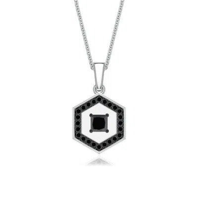Angara 0.54 Ctw Enhanced Black Diamond Hexagon Halo Men's Medallion Pendant