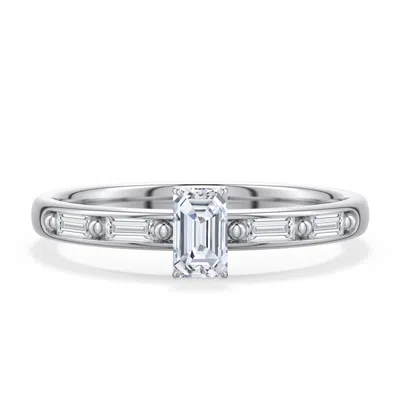 Angara 0.55 Ctw Emerald-cut Diamond Engagement Ring With Baguette Accents In Metallic