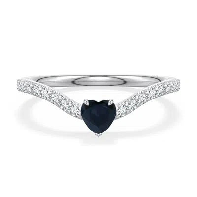 Angara 0.55 Ctw Heart-shaped Blue Sapphire Curved Engagement Ring With Accents In Metallic