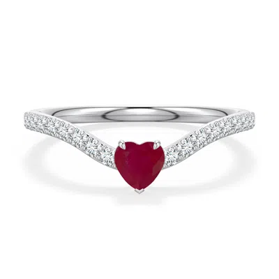 Angara 0.55 Ctw Heart-shaped Ruby Curved Engagement Ring With Accents In Metallic