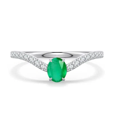 Angara 0.55 Ctw Oval Emerald Curved Engagement Ring With Accents In Metallic
