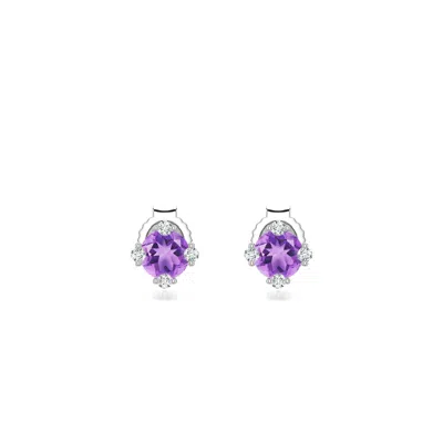 Angara 0.56 Ctw Round Amethyst Stud Earrings With Accents In Platinum/light Purple