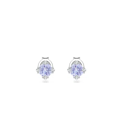 Angara 0.56 Ctw Round Tanzanite Stud Earrings With Accents In Platinum/light Violet Blue