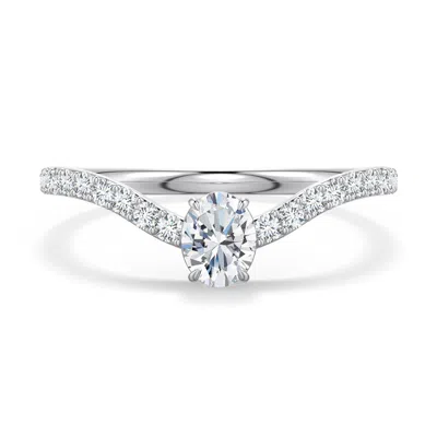 Angara 0.57 Ctw Oval Diamond Curved Engagement Ring With Accents In Metallic