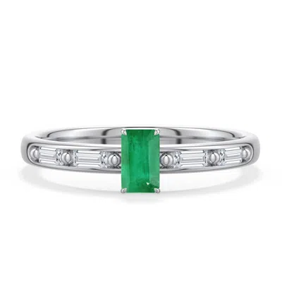 Angara 0.58 Ctw Emerald-cut Emerald Engagement Ring With Baguette Accents In Metallic