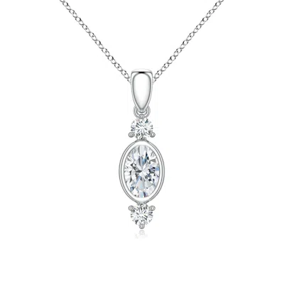 Angara 0.58 Ctw Oval Lab-grown Diamond Drop Pendant With Accents In Silver