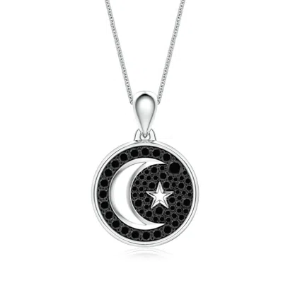 Angara 0.58 Ctw Pavé-set Enhanced Black Diamond Men's Crescent Moon And Star Pendant In Metallic