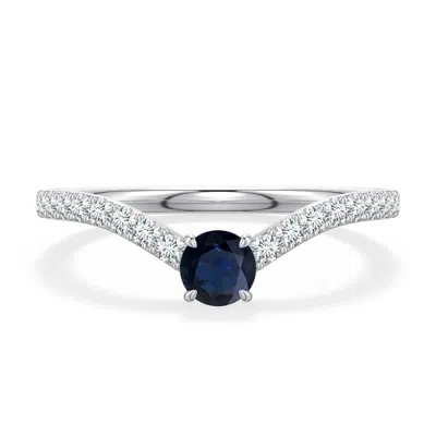 Angara 0.58 Ctw Round Blue Sapphire Curved Engagement Ring With Accents In Metallic