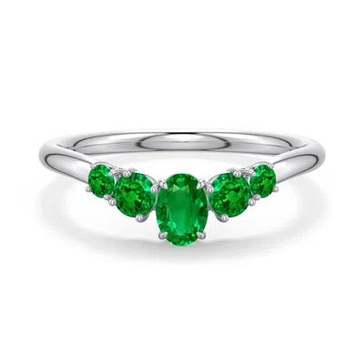 Angara 0.59 Ctw Oval Lab-grown Emerald Graduated Side Stone Engagement Ring In Green