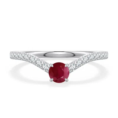 Angara 0.59 Ctw Round Ruby Curved Engagement Ring With Accents In Metallic
