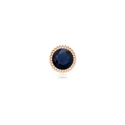 Angara 0.6 Ctw Bezel-set Solitaire Round Sapphire Beaded Halo Stud In Rose Gold/dark Blue