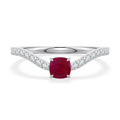 Angara 0.6 Ctw Cushion Ruby Curved Engagement Ring With Accents In Metallic