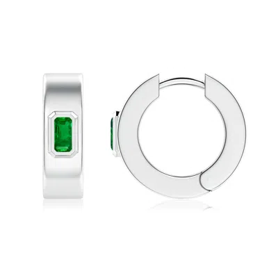 Angara 0.6 Ctw Emerald-cut Lab-grown Emerald Men's Octagon Huggie Hoop Earrings In Green