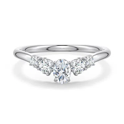 Angara 0.6 Ctw Oval Lab-grown Diamond Graduated Side Stone Engagement Ring In Silver