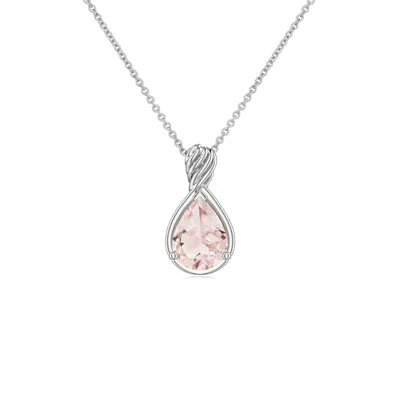 Angara 0.6 Ctw Pear Morganite Twisted Frame Infinity Pendant In Platinum/very Light Peach
