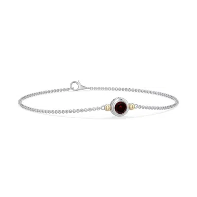 Angara 0.6 Ctw Sterling Silver And 18k Yellow Gold Round Garnet Chain Bracelet In Silver & 18k Yellow Gold/dark Red