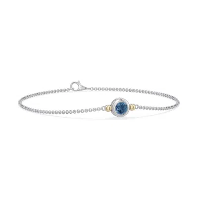 Angara 0.6 Ctw Sterling Silver And 18k Yellow Gold Round London Blue Topaz Chain Bracelet In Silver & 18k Yellow Gold/light Greenish Blue