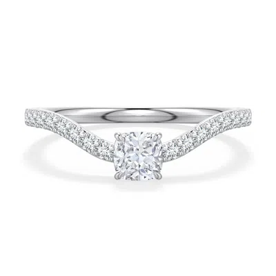 Angara 0.61 Ctw Cushion Lab-grown Diamond Curved Engagement Ring With Accents In Silver