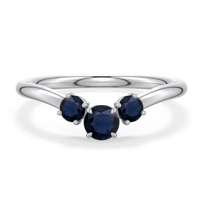Angara 0.61 Ctw Round Blue Sapphire Three-stone Curved Engagement Ring In Metallic