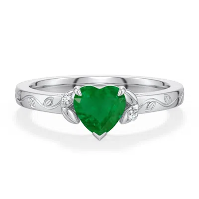 Angara 0.62 Ctw Heart-shaped Emerald Leaf Vine Engagement Ring In Platinum/medium Green
