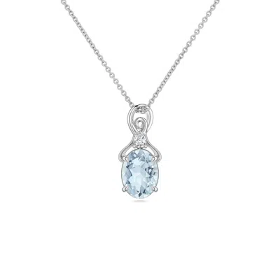 Angara 0.63 Ctw Oval Aquamarine Swirl Pendant With Diamond Accent In Platinum/light Sky Blue