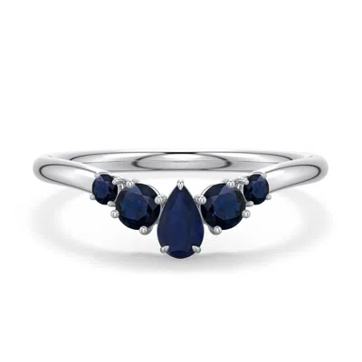 Angara 0.63 Ctw Pear Blue Sapphire Graduated Side Stone Engagement Ring In Metallic