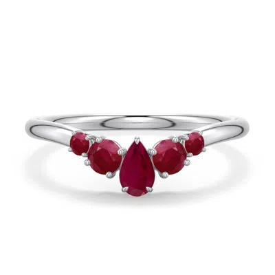 Angara 0.63 Ctw Pear Ruby Graduated Side Stone Engagement Ring In Metallic