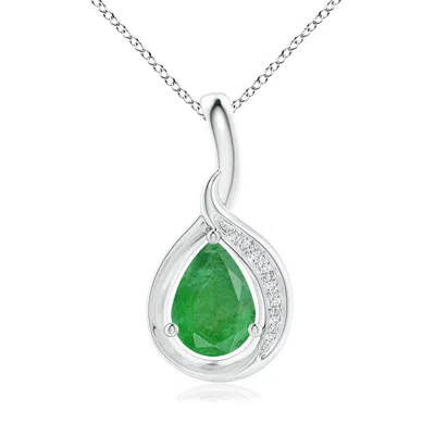Angara 0.63 Ctw Pear-shaped Emerald And Diamond Loop Pendant In Metallic