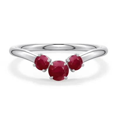 Angara 0.64 Ctw Round Ruby Three-stone Curved Engagement Ring In Metallic