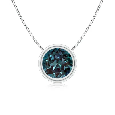 Angara 0.65 Ctw Bezel-set Round Lab-grown Alexandrite Solitaire Necklace In Platinum/bluish Green Changing To Brownish Or Pinkish Purple
