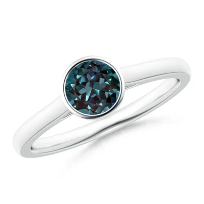 Angara 0.65 Ctw Classic Bezel-set Round Lab-grown Alexandrite Solitaire Ring In Platinum/bluish Green Changing To Brownish Or Pinkish Purple
