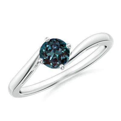 Angara 0.65 Ctw Classic Round Lab-grown Alexandrite Solitaire Bypass Ring In Platinum/bluish Green Changing To Brownish Or Pinkish Purple
