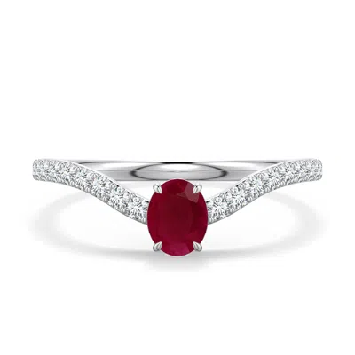Angara 0.65 Ctw Oval Ruby Curved Engagement Ring With Accents In Metallic