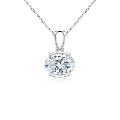 Angara 0.65 Ctw Semi Bezel-set East-west Oval Lab-grown Diamond Solitaire Pendant In Silver