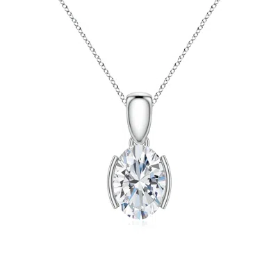 Angara 0.65 Ctw Semi Bezel-set Oval Lab-grown Diamond Solitaire Pendant In Silver
