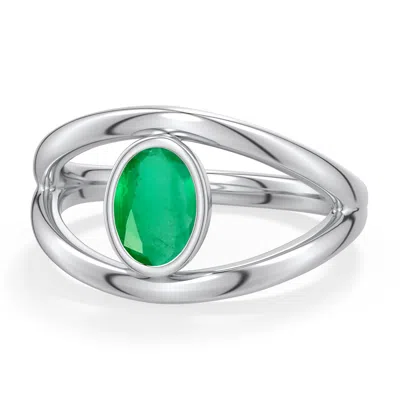Angara 0.66 Ctw Oval Emerald Bypass Split Shank Engagement Ring In Platinum/medium Green