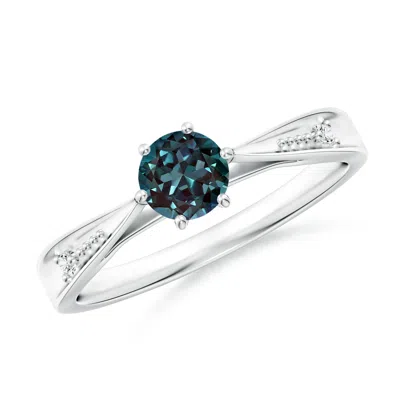 Angara 0.67 Ctw Round Lab-grown Alexandrite Tapered Shank Ring With Diamonds In Platinum/bluish Green Changing To Brownish Or Pinkish Purple