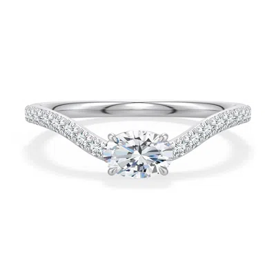 Angara 0.68 Ctw East-west Oval Diamond Curved Engagement Ring With Accents In Platinum/g