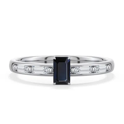 Angara 0.68 Ctw Emerald-cut Blue Sapphire Engagement Ring With Baguette Accents In Metallic