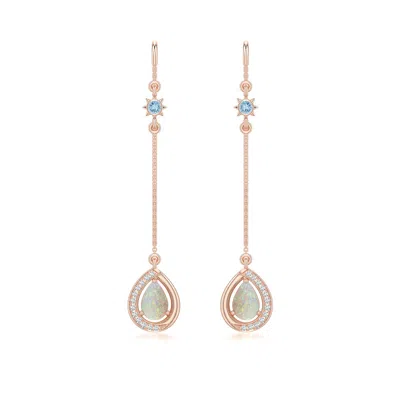 Angara 0.68 Ctw Pear Opal Threader Earrings With Aquamarine Accent In Rose Gold/milky With Medium Play Of Colour