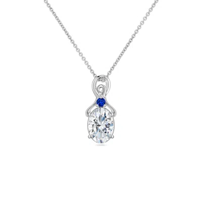 Angara 0.69 Ctw Oval Lab-grown Diamond Swirl Pendant With Blue Sapphire Accent In Metallic