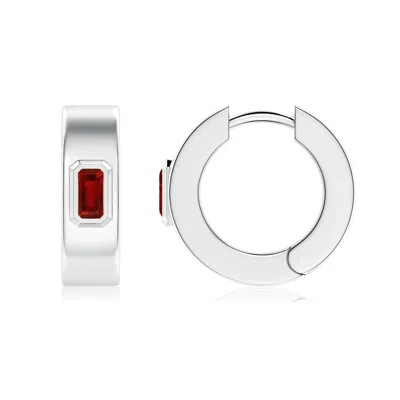 Angara 0.7 Ctw Emerald-cut Lab-grown Ruby Men's Octagon Huggie Hoop Earrings In Silver
