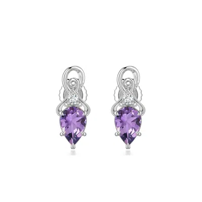 Angara 0.7 Ctw Inverted Pear Amethyst Swirl Earrings With Diamond Accent In Platinum/light Purple