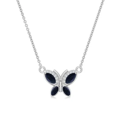 Angara 0.7 Ctw Marquise Blue Sapphire Butterfly Pendant In Black
