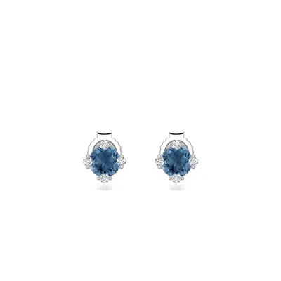 Angara 0.7 Ctw Round London Blue Topaz Stud Earrings With Accents In Platinum/light Greenish Blue