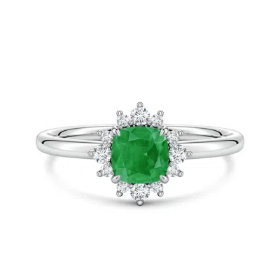 Angara 0.71 Ctw Cushion Emerald Ornate Halo Engagement Ring In Metallic